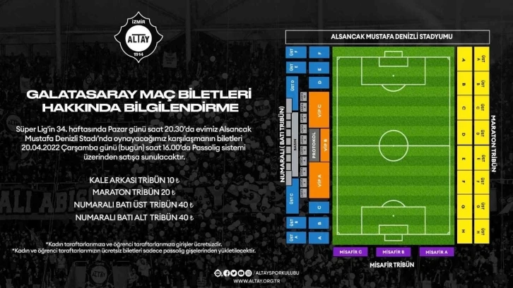 Altay - Galatasaray maçının biletleri satışta
