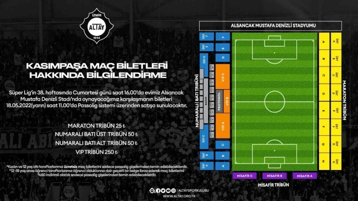 Altay - Kasımpaşa maçının biletleri satışta
