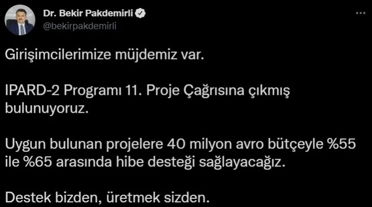 Bakan Pakdemirli’den girişimcilere müjde: “40 milyon euro bütçe ile hibe desteği sağlayacağız”
