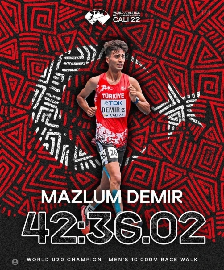 Dünya 20 Yaş Altı Atletizm Şampiyonası’nda Mazlum Demir’den altın madalya
