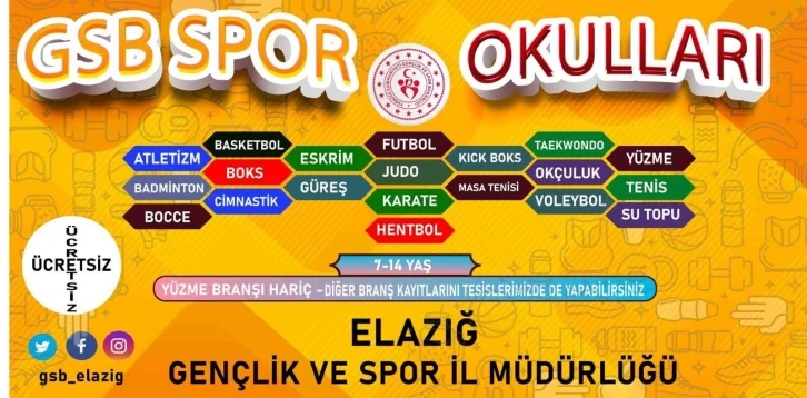 Elazığ’da GSB Spor Okulları kayıtları başladı