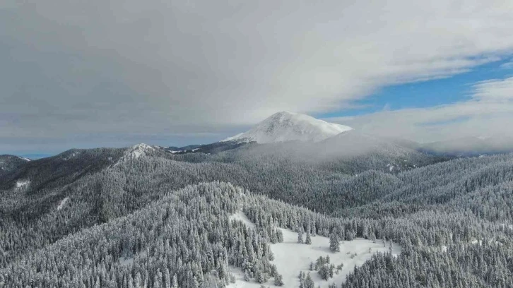 Kar kalınlığının 1,5 metreyi aştığı Ilgaz Dağı görenleri mest ediyor
