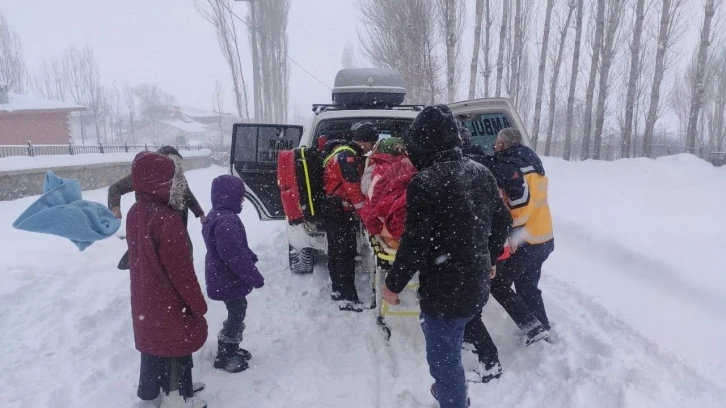 Karda 1 kilometre yürüyen sağlıkçılar hamile kadını hastaneye ulaştırdı