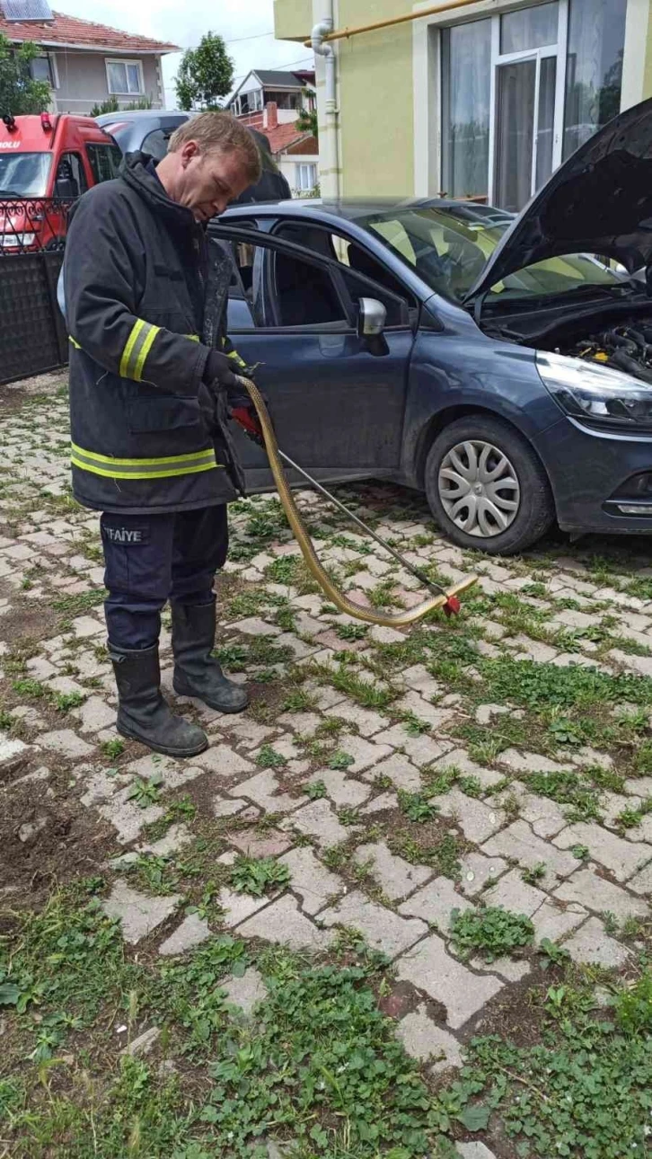 Otomobilin motoruna giren yılanı itfaiye çıkardı
