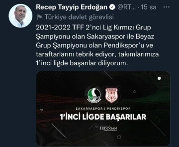 Cumhurbaşkanı Erdoğan Sakaryaspor’u tebrik etti
