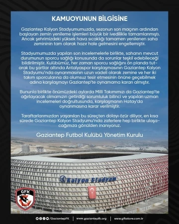 Gaziantep FK-Antalyaspor maçı Hatay’da oynanacak
